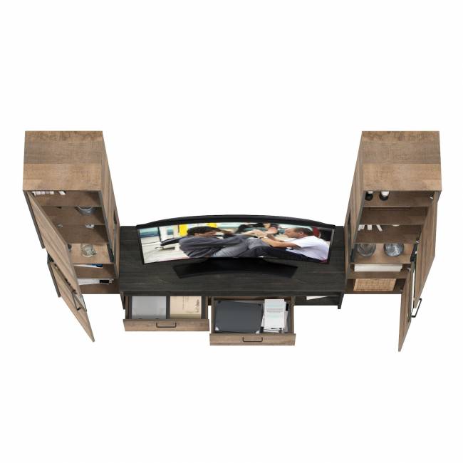 Два шкафа-пенала с подсветкой и тумба под ТВ Трувор № 18 цвет дуб гранж песочный/интра