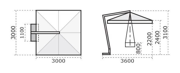 Зонт профессиональный 3х3 м Palladio Braccio имитация ироко, терракотовый 3000х3000 мм