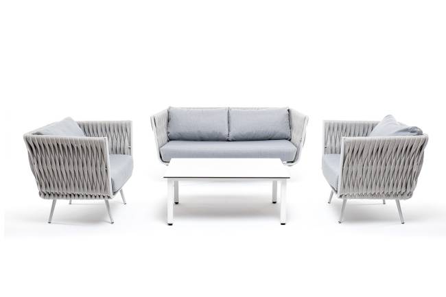 "Монако" лаунж-зона 4-местная из роупа со столом "Верона" (серый гранит), каркас светло-серый, роуп светло-серый "Монако" лаунж-зона 4-местная из роупа со столом "Верона" (серый гранит), каркас светло-серый, роуп светло-серый