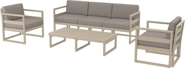 Комплект пластиковой мебели Mykonos XL бежевый, светло-коричневый Комплект пластиковой мебели Mykonos XL бежевый, светло-коричневый