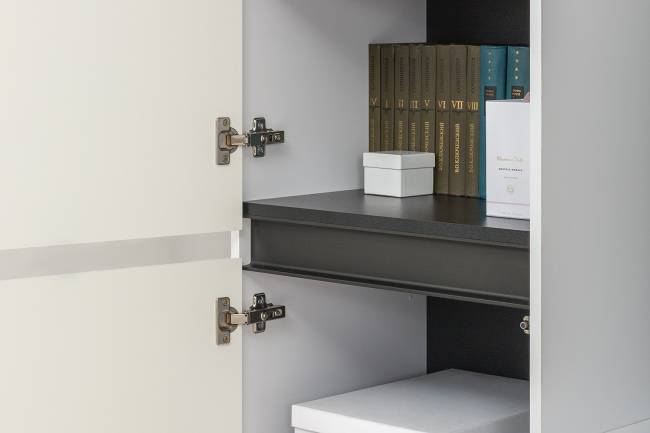 Стенка для гостиной Сидней Комплектация № 23 цвет белый/чёрный/фасады МДФ белый глянец