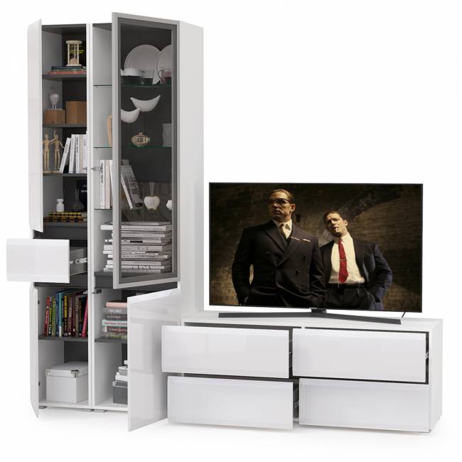 Сидней комплектация № 24 цвет белый/чёрный/фасады МДФ белый глянец