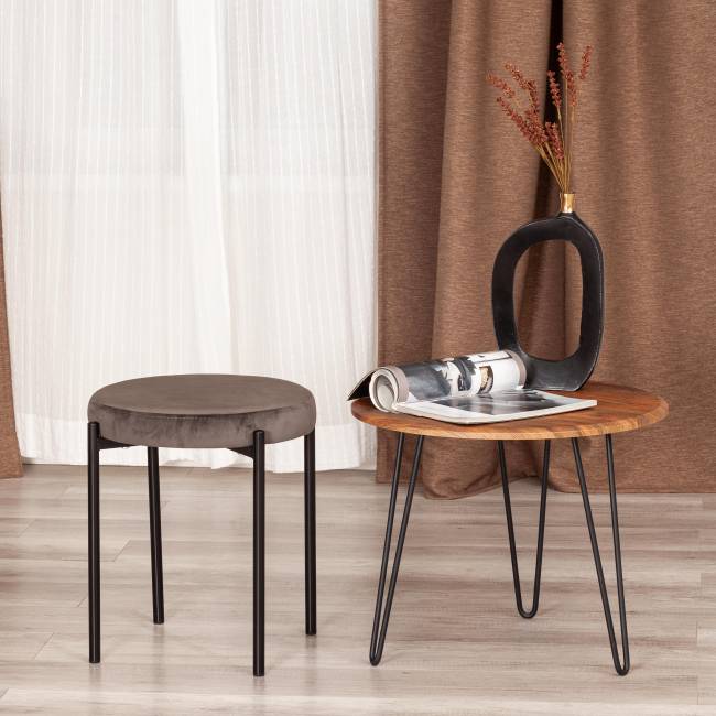 Табурет Рево/Revo (мод. 7034) ткань/металл, 44х44х47см, темно-серый бархат 14/черный темно-серый barkhat 14/черный ткань/металл