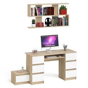 Двухтумбовый стол компьютерный Мори МС-2 с тумбочкой с ящиком и полкой на 1200 цвет дуб сонома/белый