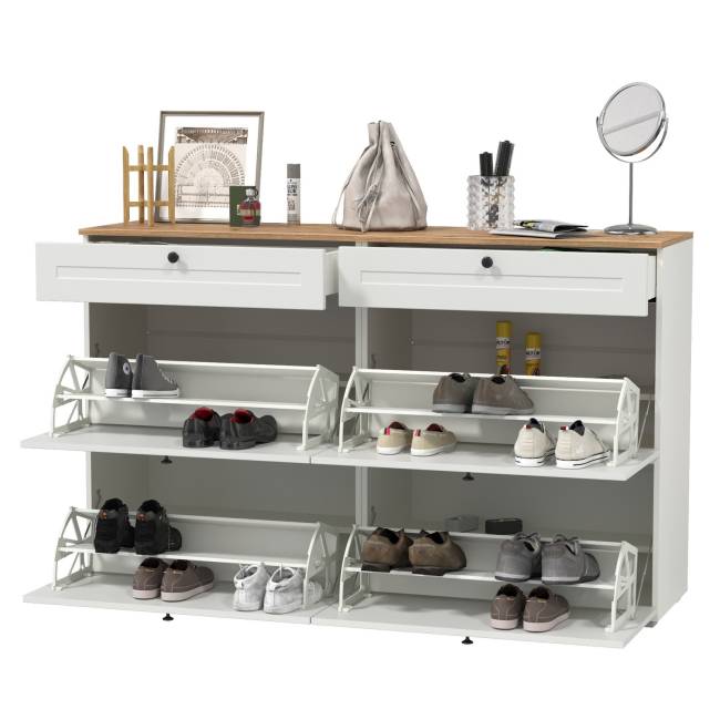 Две тумбы для обуви Остин цвет белый шагрень/дуб крафт золотой Две тумбы для обуви Остин цвет белый шагрень/дуб крафт золотой