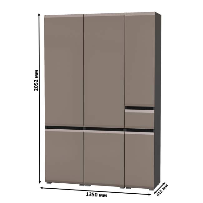 Два шкафа с дверками и шкаф-пенал с ящиком Сидней цвет антрацит/МДФ веллюто капучино Два шкафа с дверками и шкаф-пенал с ящиком Сидней цвет антрацит/МДФ веллюто капучино