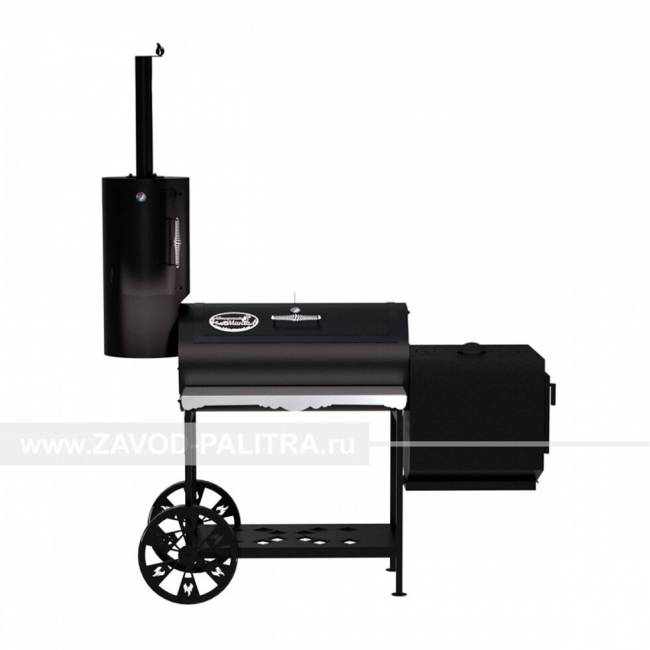 Гриль-Смокер казан XXL, из стали толщиной 3 мм, печь справа, в термостойкой покраске