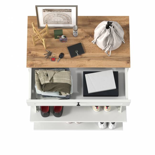 Тумба для обуви Остин 16.121 цвет белый шагрень/дуб крафт золотой