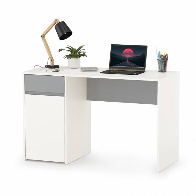 Стол Торонто с полкой и стеллажом цвет белый шагрень/стальной серый Стол Торонто с полкой и стеллажом цвет белый шагрень/стальной серый