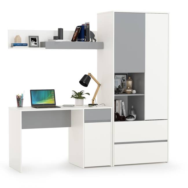 Рабочий стол с полкой и шкафом для одежды Торонто цвет белый шагрень/стальной серый