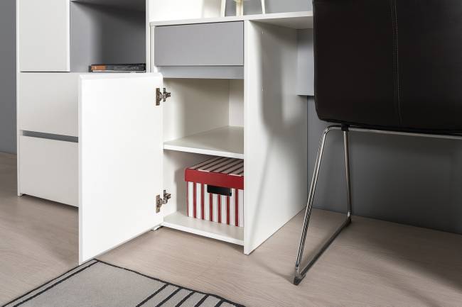 Рабочий стол с полкой и шкафом для одежды Торонто цвет белый шагрень/стальной серый