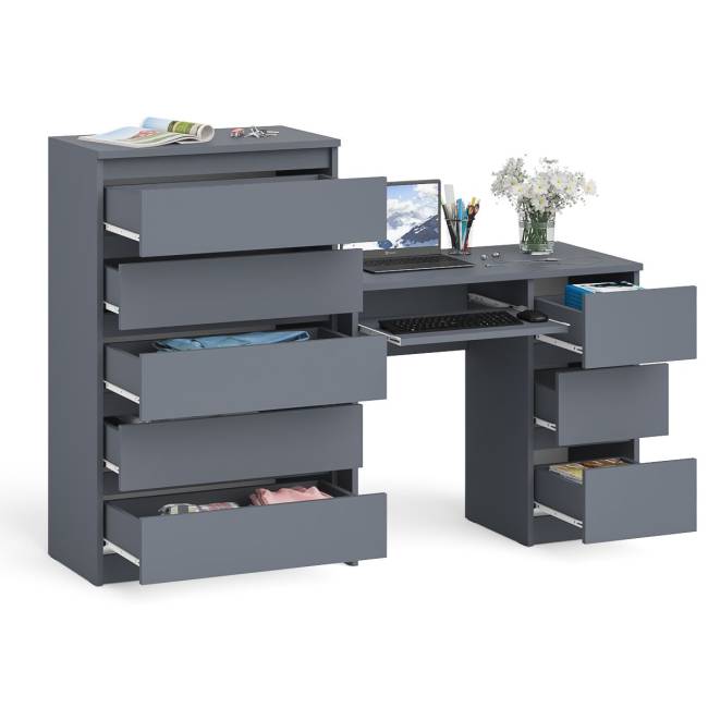 Высокий комод Мори на 700 5 ящиков и компьютерный стол Мори МС-6 тумба справа цвет графит Высокий комод Мори на 700 5 ящиков и компьютерный стол Мори МС-6 тумба справа цвет графит