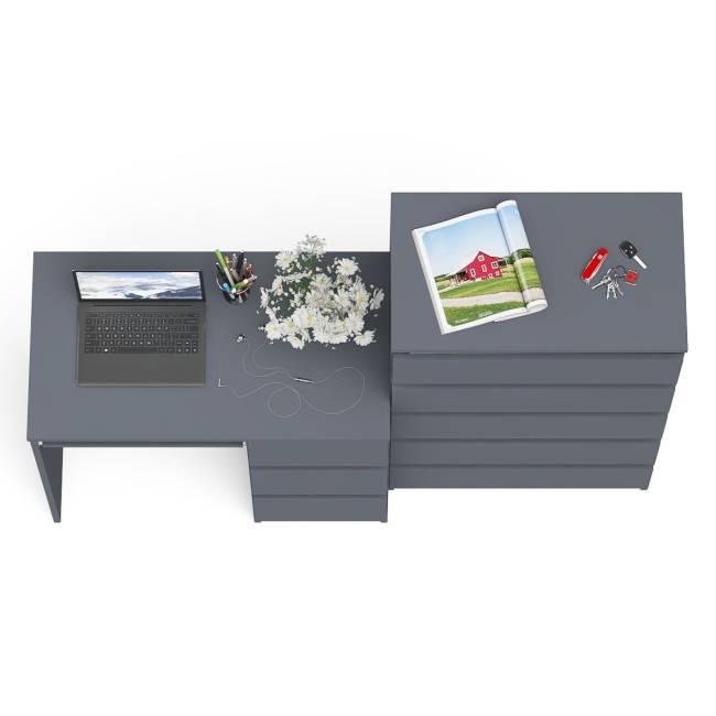 Высокий комод Мори на 700 5 ящиков и компьютерный стол Мори МС-6 тумба справа цвет графит Высокий комод Мори на 700 5 ящиков и компьютерный стол Мори МС-6 тумба справа цвет графит