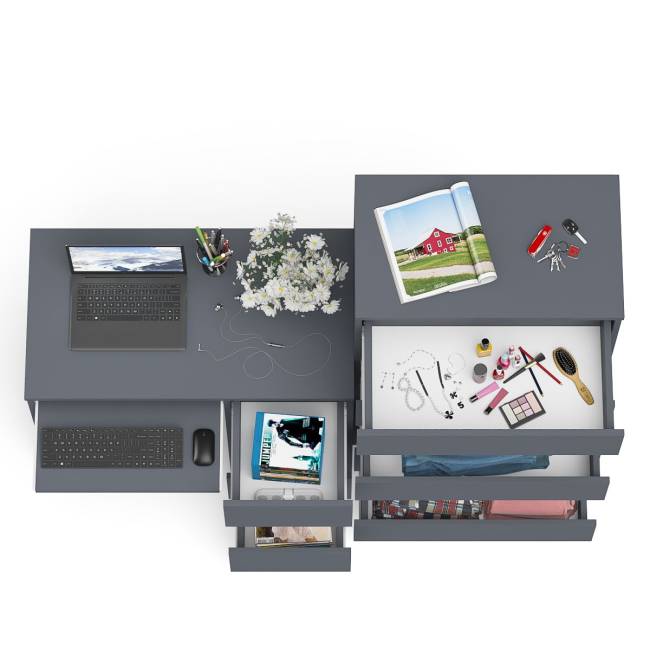 Высокий комод Мори на 700 5 ящиков и компьютерный стол Мори МС-6 тумба справа цвет графит Высокий комод Мори на 700 5 ящиков и компьютерный стол Мори МС-6 тумба справа цвет графит