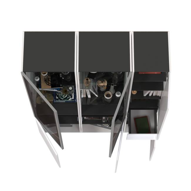 Горка для гостиной Сидней из шкаф-витрина 2 штуки и шкаф с ящиком 13.202 цвет белый/чёрный/МДФ белый глянец