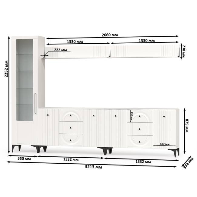 Два комода для аппаратуры с полками и пенал со стеклом Валенсия цвет белый шагрень Два комода для аппаратуры с полками и пенал со стеклом Валенсия цвет белый шагрень
