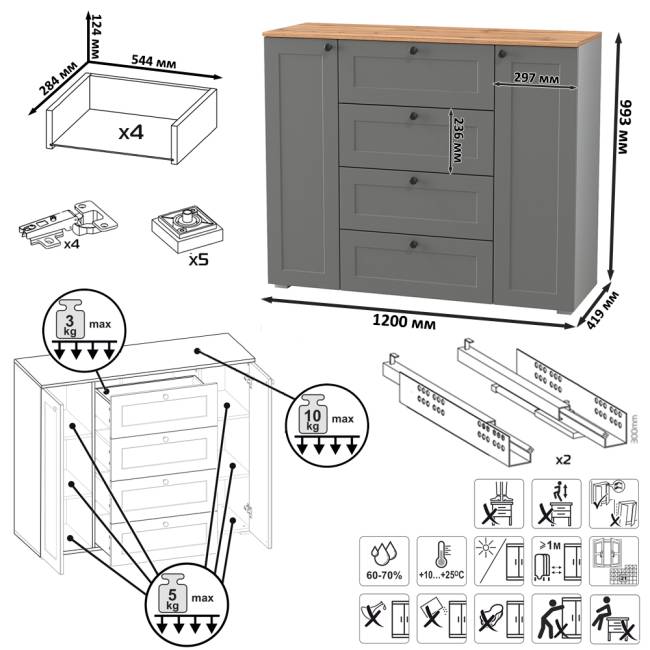 Две обувницы и комод Остин цвет серый графит/дуб крафт золотой Две обувницы и комод Остин цвет серый графит/дуб крафт золотой