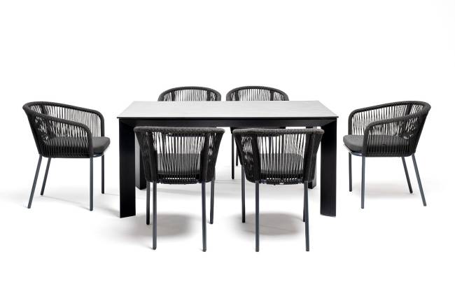 "Венето" обеденная группа на 6 персон со стульями "Марсель", каркас темно-серый, роуп темно-серый "Венето" обеденная группа на 6 персон со стульями "Марсель", каркас темно-серый, роуп темно-серый