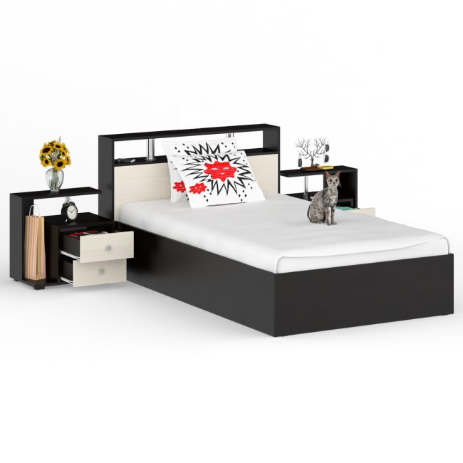 Кровать 1200 Камелия + две тумбы цвет венге/дуб лоредо Кровать 1200 Камелия + две тумбы цвет венге/дуб лоредо