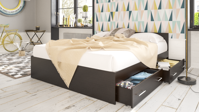 Кровать с ящиками Стандарт 1600 цвет венге