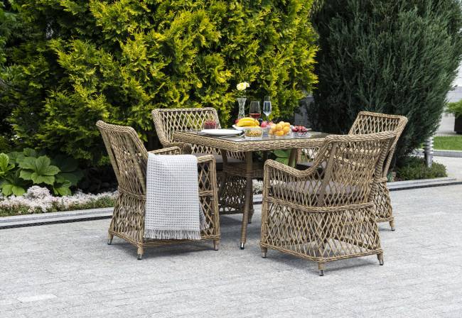 "Айриш" обеденная группа плетеная на 4 персоны, цвет соломенный "Айриш" обеденная группа плетеная на 4 персоны, цвет соломенный