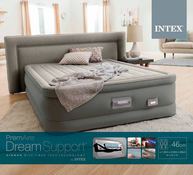 64770, Intex, Надувная кровать 152х203х46см "Premaire Dream Support" встр.нас. 220В, до 272кг
