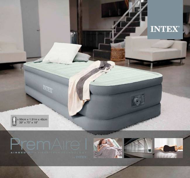 64902, Intex, Надувная кровать 99х191х46см "Premaire Elevated" встр.нас. 220В, до 136кг