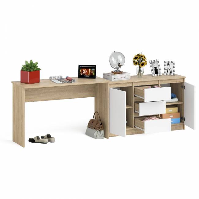 Письменный стол 1200 с комодом-тумбой МК-1200-3 Мори цвет дуб сонома/белый