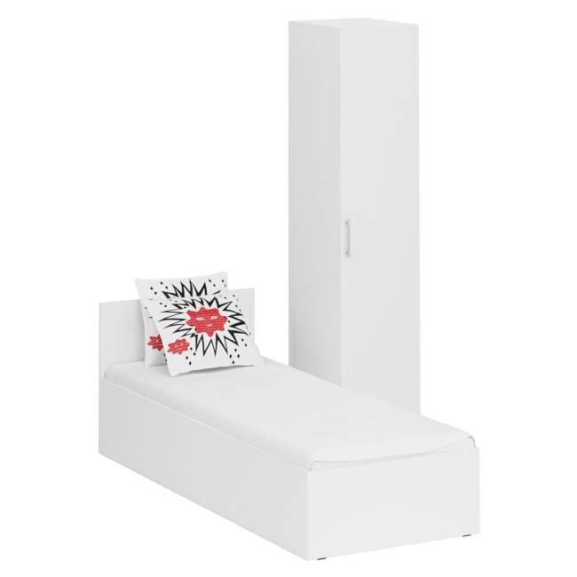 Кровать белая односпальная 800 с пеналом Стандарт цвет белый Кровать белая односпальная 800 с пеналом Стандарт цвет белый