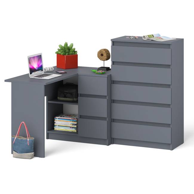 Высокий комод 700 пять ящиков и угловой компьютерный стол МС-16 правый серии Мори цвет графит Высокий комод 700 пять ящиков и угловой компьютерный стол МС-16 правый серии Мори цвет графит