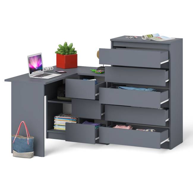 Высокий комод 700 пять ящиков и угловой компьютерный стол МС-16 правый серии Мори цвет графит Высокий комод 700 пять ящиков и угловой компьютерный стол МС-16 правый серии Мори цвет графит
