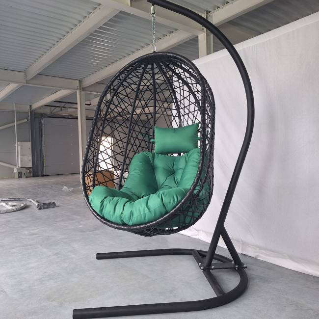 Кресло подвесное Кокон XL (стойка+основание.черн.,корзн.черн.,подуш тём-зеленый) Кресло подвесное Кокон XL (стойка+основание.черн.,корзн.черн.,подуш тём-зеленый)