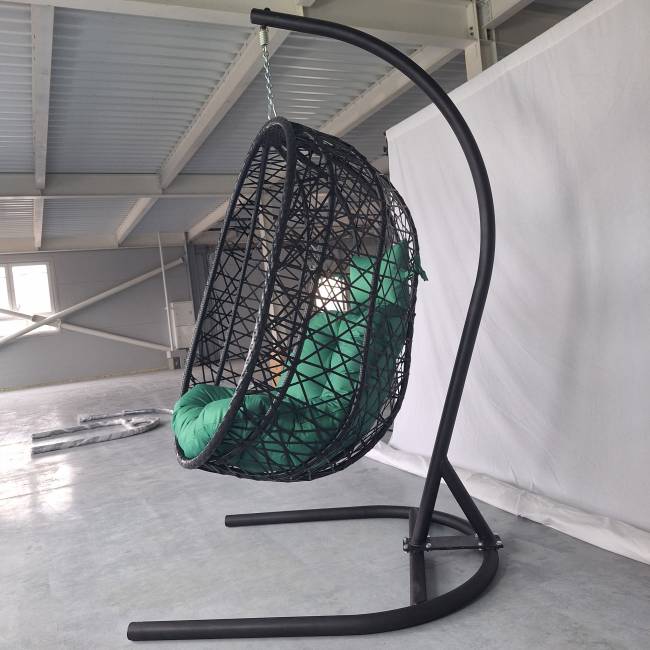 Кресло подвесное Кокон XL (стойка+основание.черн.,корзн.черн.,подуш тём-зеленый) Кресло подвесное Кокон XL (стойка+основание.черн.,корзн.черн.,подуш тём-зеленый)