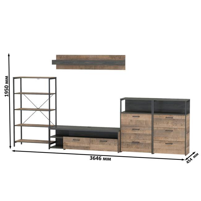 Индустриальная стенка для гостиной Трувор № 97 цвет дуб гранж песочный/интра