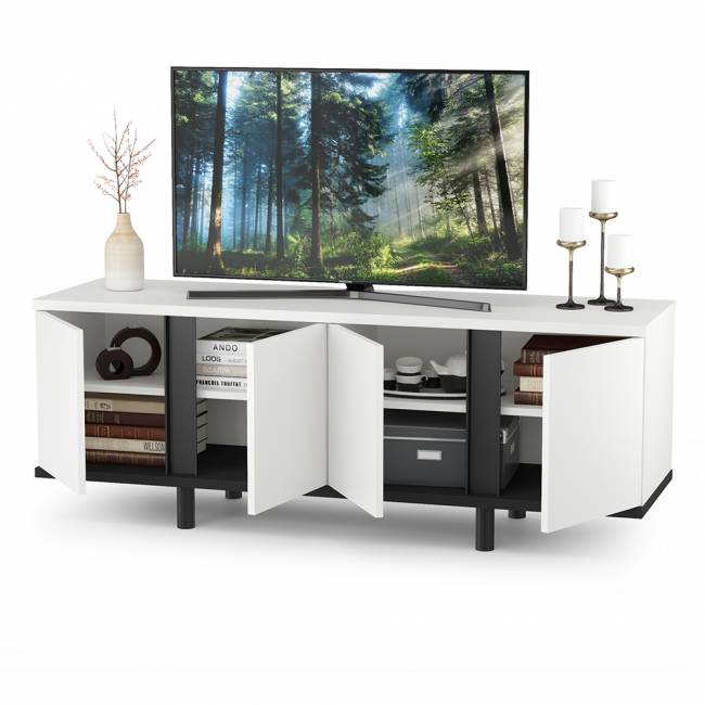 Тумба под ТВ Квадро 13.276 цвет белый шагрень/чёрный