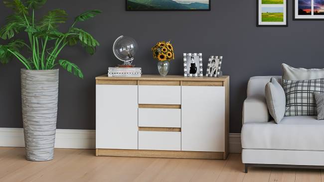 Комод-тумба три ящика и две дверки Мори МК1200.3 цвет дуб сонома/белый Комод-тумба три ящика и две дверки Мори МК1200.3 цвет дуб сонома/белый