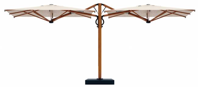 Зонт профессиональный двухкупольный 3.5х7.5 м Galaxia Dual T Timber имитация ироко, слоновая кость 3500х7500 мм