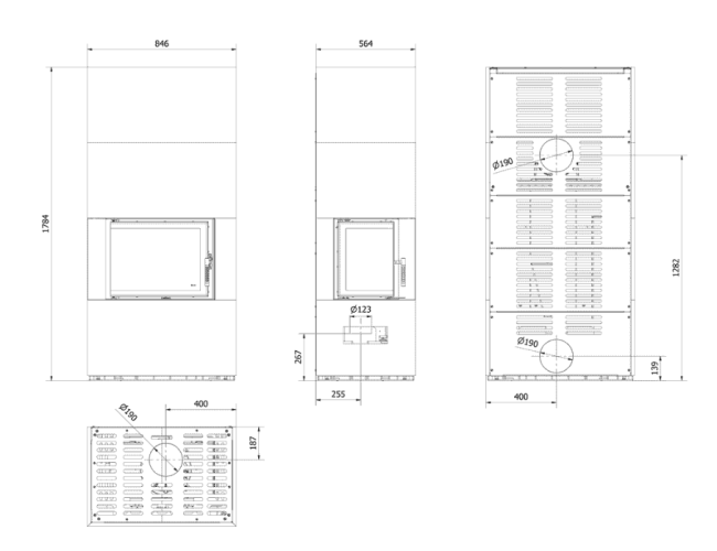 Каминокомплект Kratki PRO FLOKI NERO ASSOLUTO, угловое стекло слева