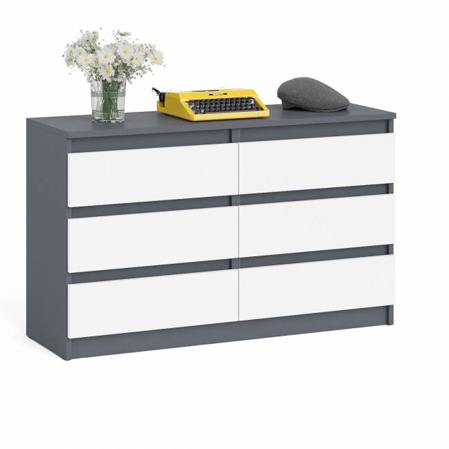 Широкий комод шесть ящиков Мори МК1200.6 цвет графит/белый Широкий комод шесть ящиков Мори МК1200.6 цвет графит/белый