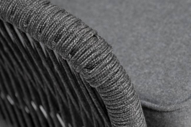 "Канны" диван модульный плетеный из роупа, каркас алюминий темно-серый (RAL7024), роуп темно-серый круглый, ткань темно-серая