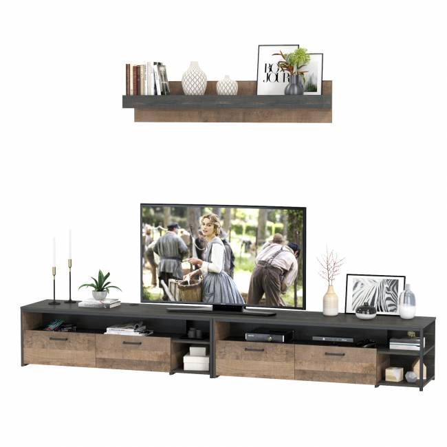 Две ТВ-тумбы Трувор с навесной полкой цвет дуб гранж песочный/интра