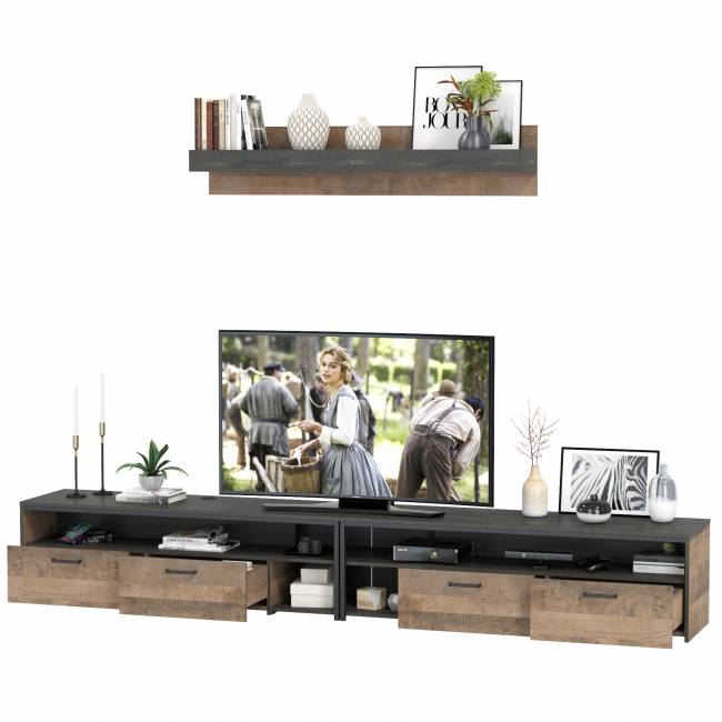 Две ТВ-тумбы Трувор с навесной полкой цвет дуб гранж песочный/интра