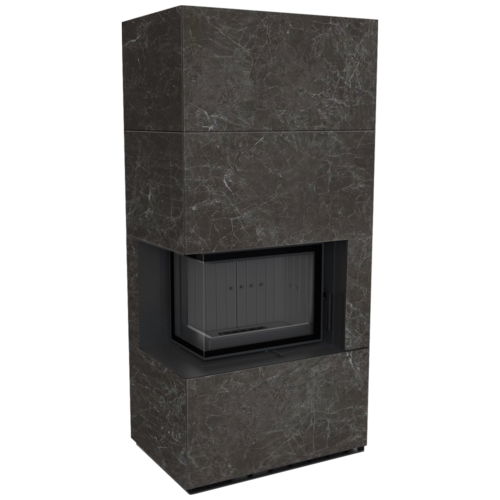 Каминокомплект Kratki PRO FLOKI NATURALI NERO GRECO, угловое стекло слева