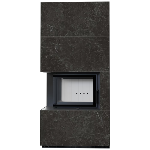 Каминокомплект Kratki PRO FLOKI NATURALI NERO GRECO, угловое стекло слева