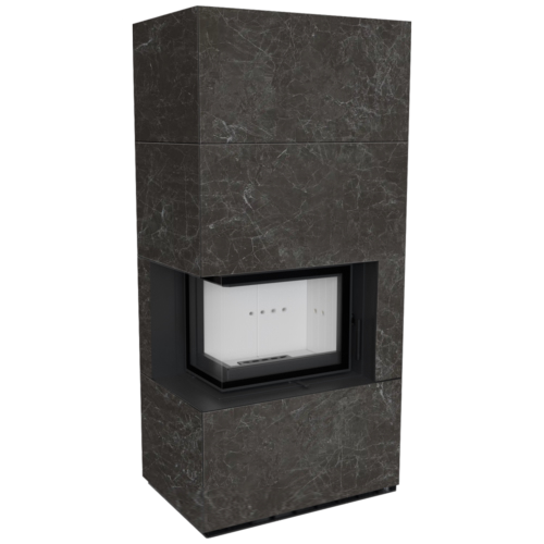 Каминокомплект Kratki PRO FLOKI NATURALI NERO GRECO, угловое стекло слева