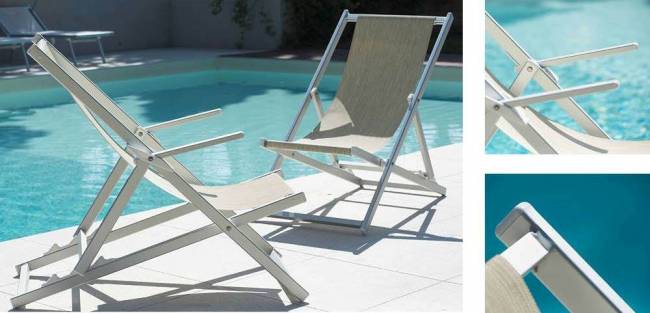 Кресло-шезлонг текстиленовое складное Sdraio серебристый, бежевый 590х1050х1090 мм