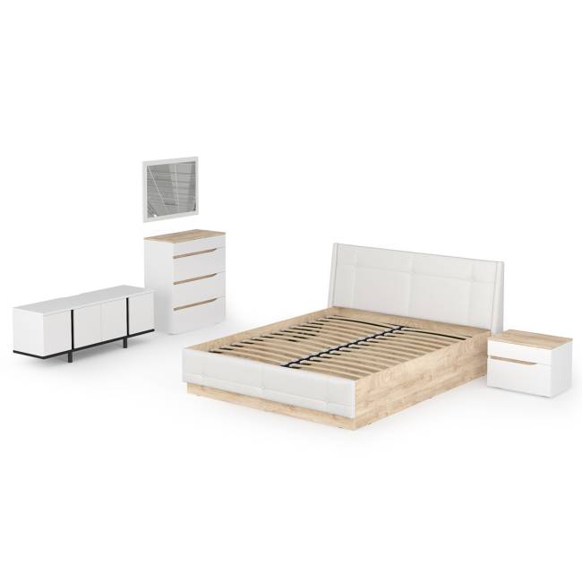 Комплект мебели Муссон № 19 в Вашу спальню цвет белый/чёрный/дуб эндгрейн элегантный/кожзам белый Комплект мебели Муссон № 19 в Вашу спальню цвет белый/чёрный/дуб эндгрейн элегантный/кожзам белый