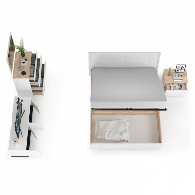 Комплект мебели Муссон № 19 в Вашу спальню цвет белый/чёрный/дуб эндгрейн элегантный/кожзам белый Комплект мебели Муссон № 19 в Вашу спальню цвет белый/чёрный/дуб эндгрейн элегантный/кожзам белый