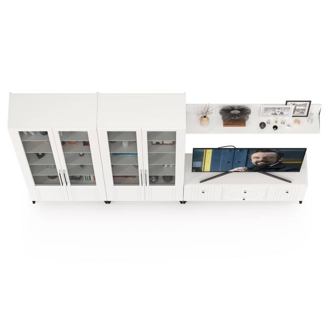 Большая стенка для ТВ-аппаратуры Валенсия № 64 цвет белый шагрень