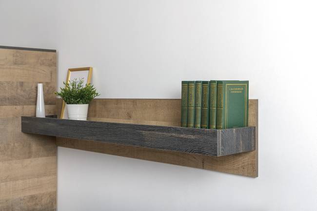 Два комода с витриной с подсветкой и навесная полка Трувор цвет дуб гранж песочный/интра